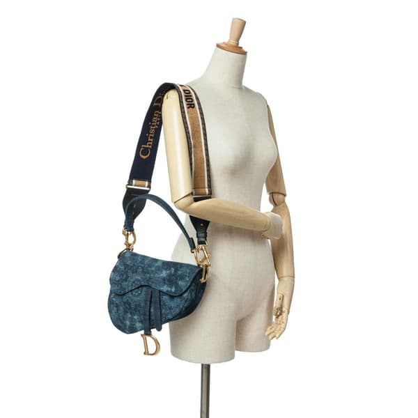 Pre-owned Dior Denim Tie Dye Saddle Bag Blue