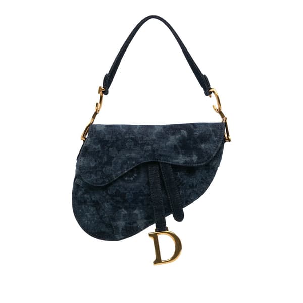 Pre-owned Dior Denim Tie Dye Saddle Bag Blue
