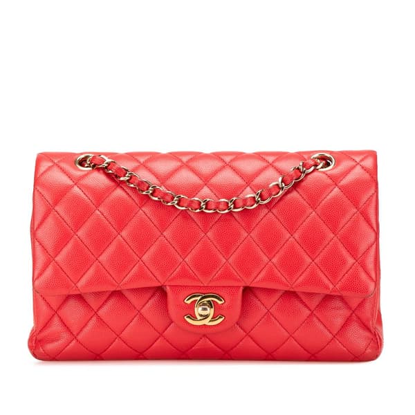 Pre-owned Chanel Medium Classic Caviar Double Flap Red