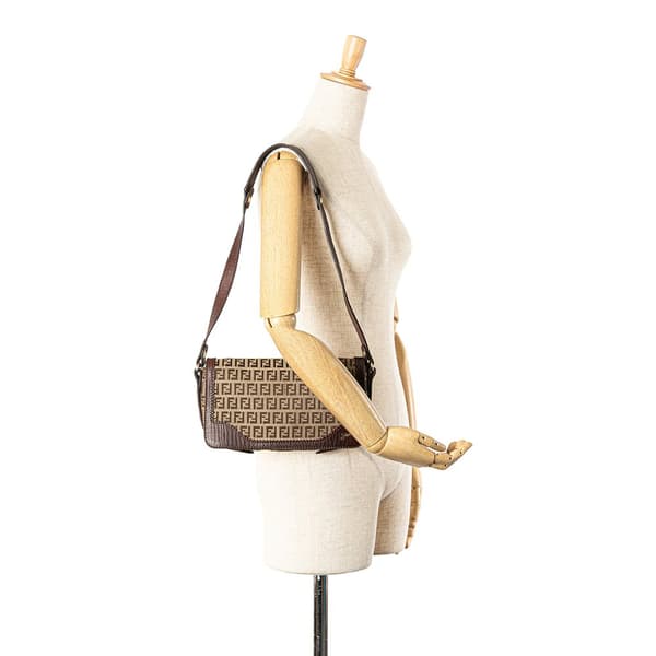 Pre-owned Fendi Zucchino Canvas Shoulder Bag Brown