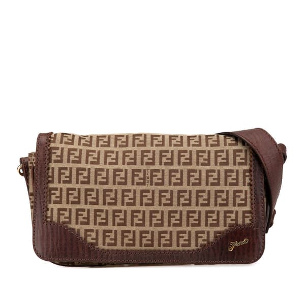 Pre-owned Fendi Zucchino Canvas Shoulder Bag Brown