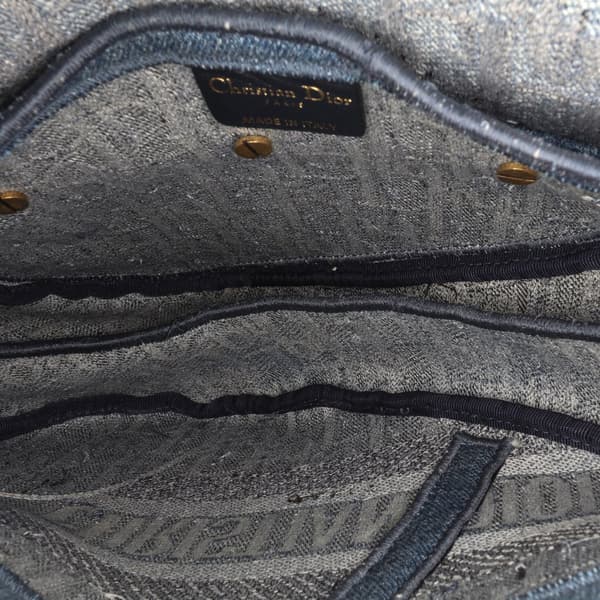 Pre-owned Dior Oblique Embroidered Denim Saddle Bag Blue