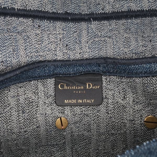 Pre-owned Dior Oblique Embroidered Denim Saddle Bag Blue