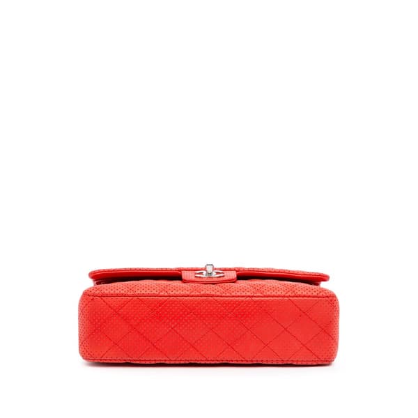 Pre-owned Chanel Medium Classic Perforated Lambskin Double Flap Red