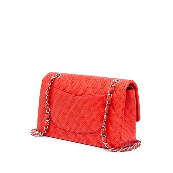 Pre-owned Chanel Medium Classic Perforated Lambskin Double Flap Red