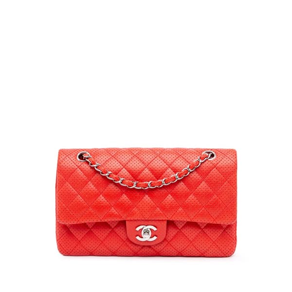 Pre-owned Chanel Medium Classic Perforated Lambskin Double Flap Red