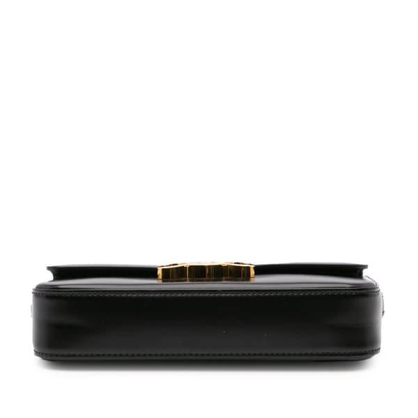 Pre-owned Celine Shiny Calfskin Triomphe Claude Shoulder Bag Black