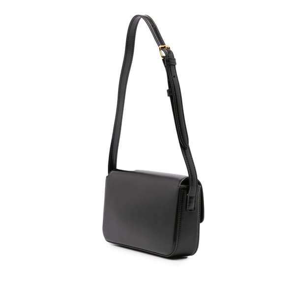 Pre-owned Celine Shiny Calfskin Triomphe Claude Shoulder Bag Black