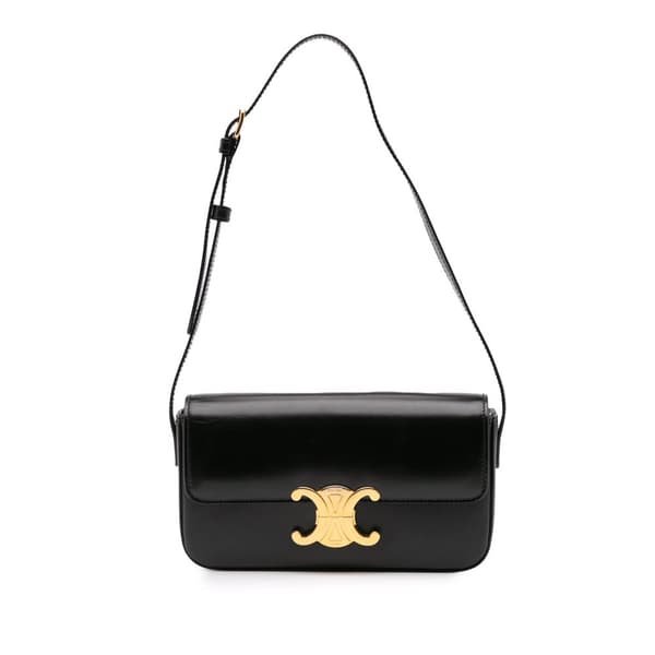 Pre-owned Celine Shiny Calfskin Triomphe Claude Shoulder Bag Black
