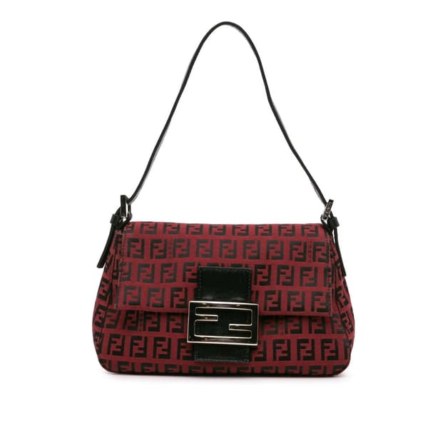 Pre-owned Fendi Mini Zucchino Canvas Mamma Forever Red