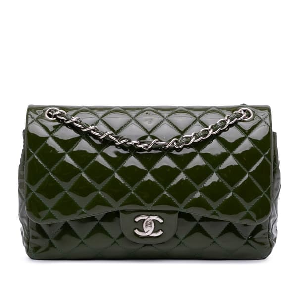 Pre-owned Chanel Jumbo Classic Patent Double Flap Green