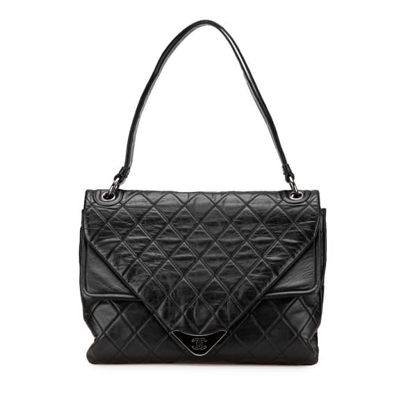 Pre-owned Chanel Quilted Lambskin Padded Envelope Double Flap Black