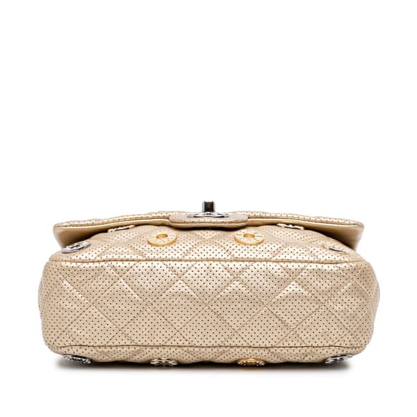 Pre-owned Chanel Paris-Dubai Small Perforated Metallic Lambskin Medals Flap Gold