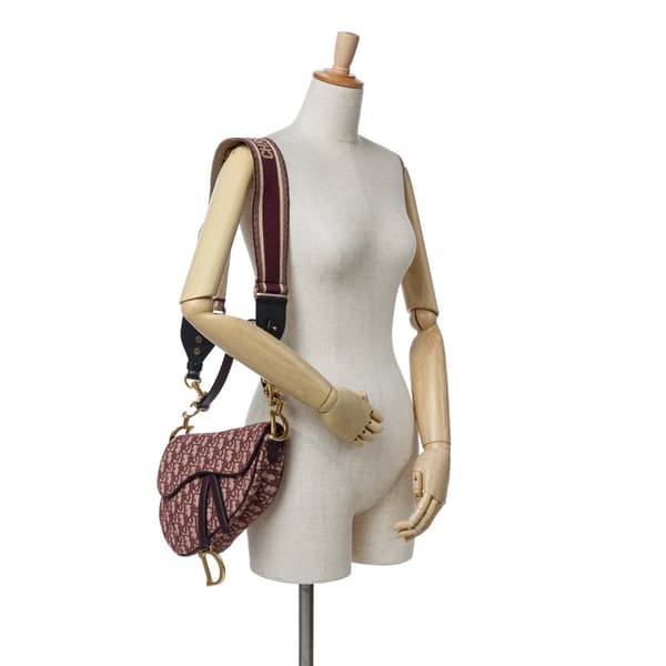 Pre-owned Dior Oblique Canvas Saddle Bag Red