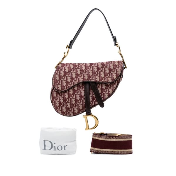 Pre-owned Dior Oblique Canvas Saddle Bag Red