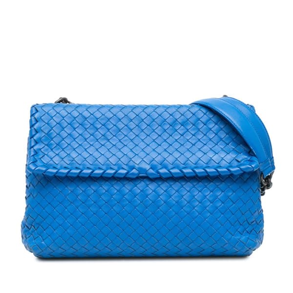 Pre-owned Bottega Veneta Medium Nappa Intrecciato Olimpia Shoulder Bag Blue