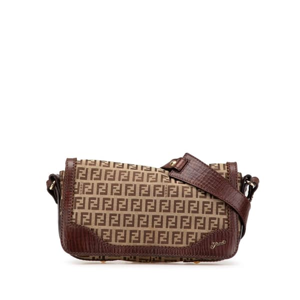 Pre-owned Fendi Zucchino Canvas Shoulder Bag Brown