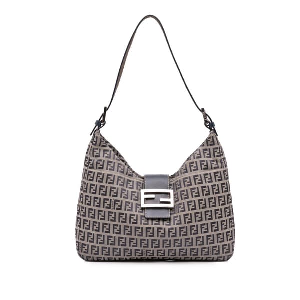 Pre-owned Fendi Zucchino Canvas Shoulder Bag Gray