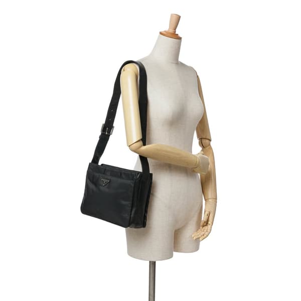 Pre-owned Prada Tessuto Zip Top Shoulder Bag Black
