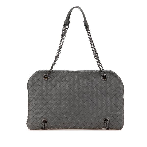 Pre-owned Bottega Veneta Nappa Intrecciato Duo Shoulder Bag Gray