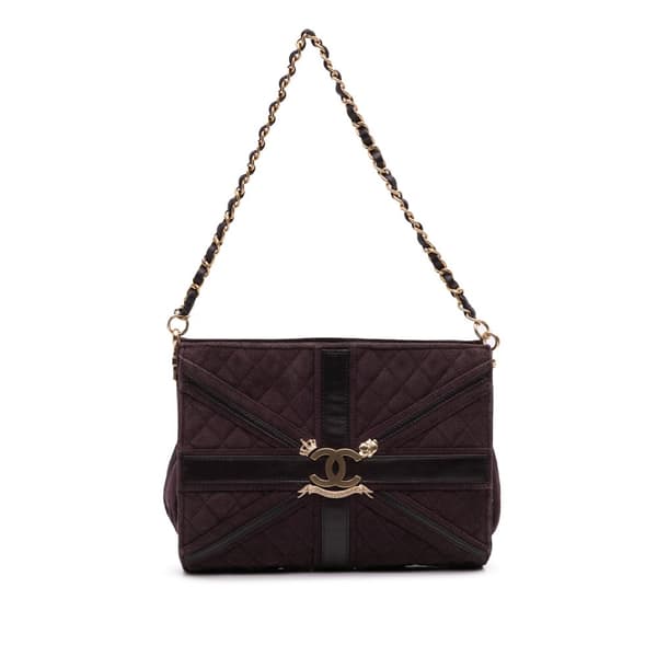 Pre-owned Chanel Quilted Suede Union Jack Clutch with Chain Purple