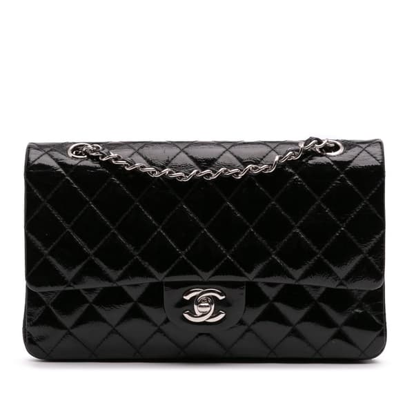 Pre-owned Chanel Medium Classic Patent Double Flap Black