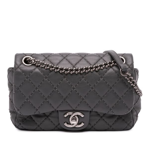 Pre-owned Chanel Quilted Lambskin Stitched Single Flap Gray