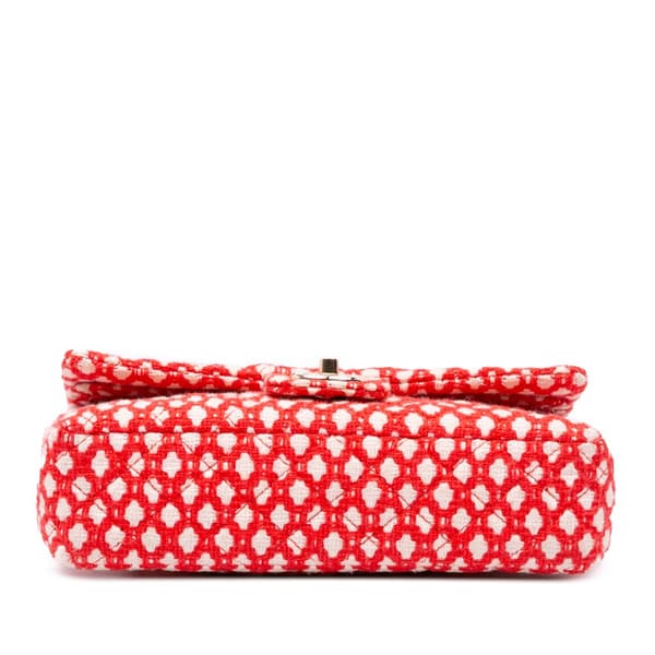 Pre-owned Chanel Medium Quilted Tweed Bijoux Chain Double Flap Red