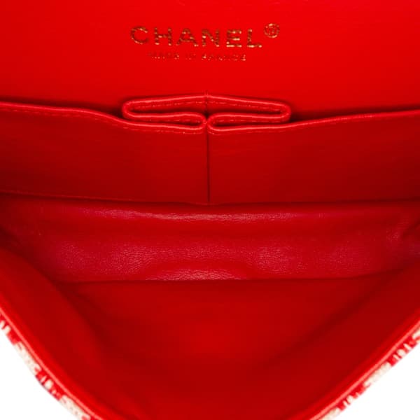 Pre-owned Chanel Medium Quilted Tweed Bijoux Chain Double Flap Red