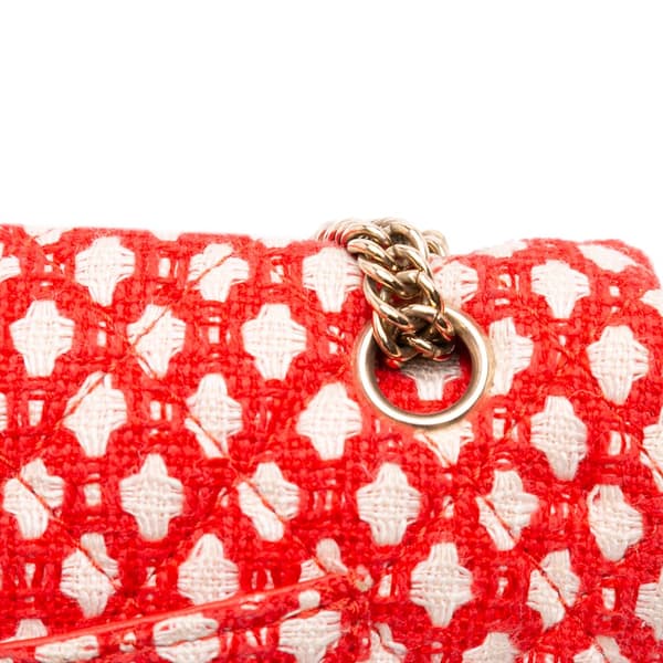 Pre-owned Chanel Medium Quilted Tweed Bijoux Chain Double Flap Red