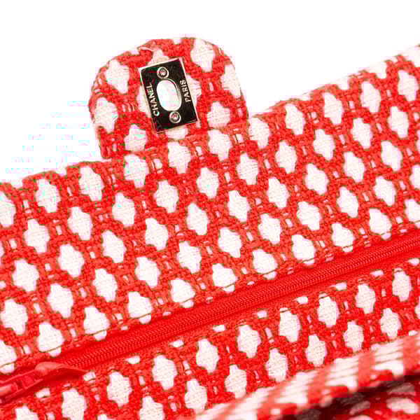Pre-owned Chanel Medium Quilted Tweed Bijoux Chain Double Flap Red