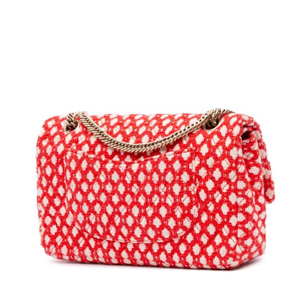 Pre-owned Chanel Medium Quilted Tweed Bijoux Chain Double Flap Red