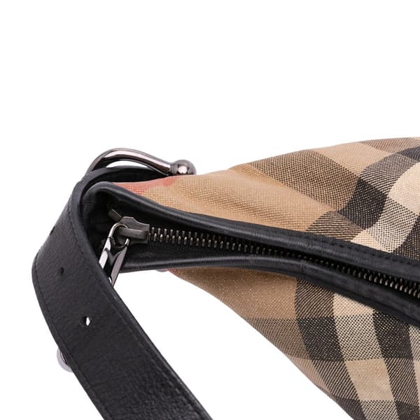 Pre-owned Burberry House Check Glittered Canvas Hobo Brown
