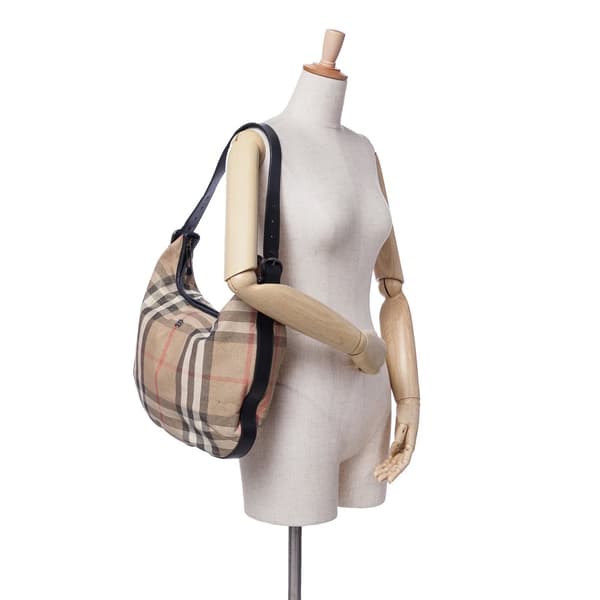 Pre-owned Burberry House Check Glittered Canvas Hobo Brown