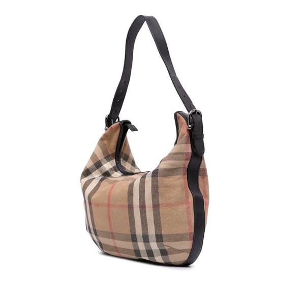 Pre-owned Burberry House Check Glittered Canvas Hobo Brown