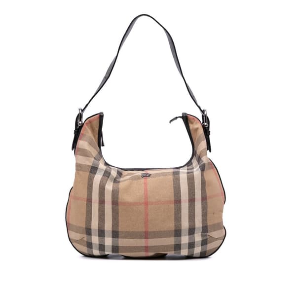 Pre-owned Burberry House Check Glittered Canvas Hobo Brown