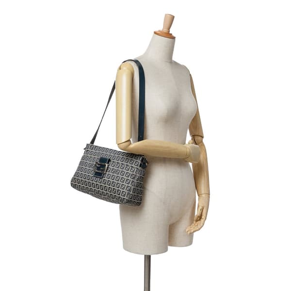 Pre-owned Fendi Zucchino Canvas Shoulder Bag Gray