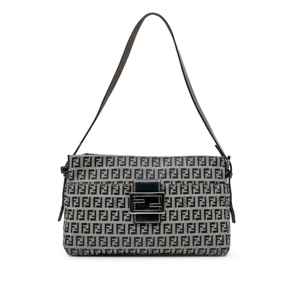 Pre-owned Fendi Zucchino Canvas Shoulder Bag Gray
