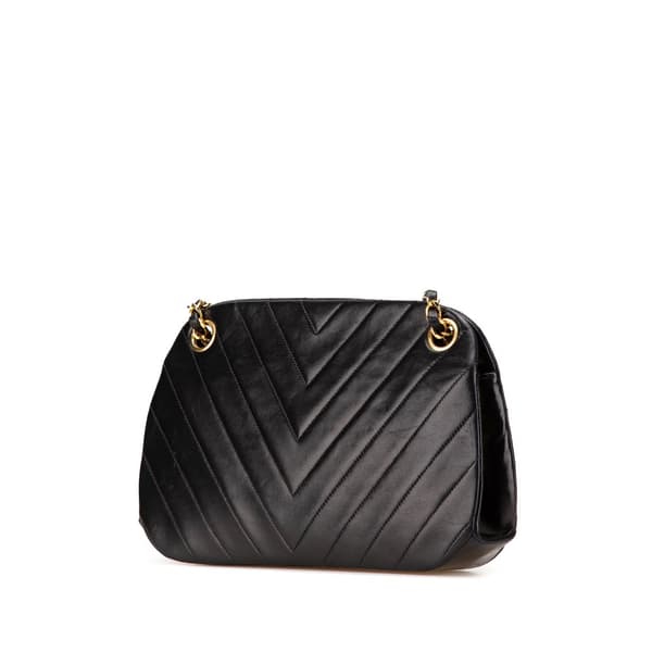 Pre-owned Chanel CC Chevron Lambskin Frame Chain Shoulder Bag Black
