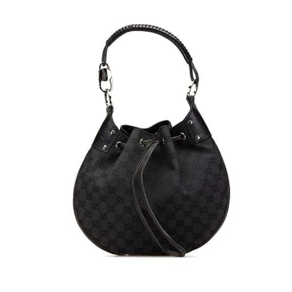 Pre-owned Gucci GG Canvas Drawstring Hobo Black