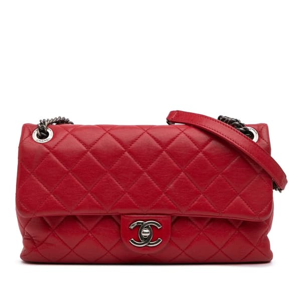 Pre-owned Chanel Quilted Lambskin Rocks Flap Bag Red
