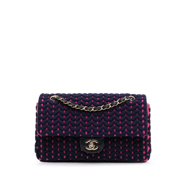 Pre-owned Chanel Medium Classic Woven Jersey Single Flap Blue