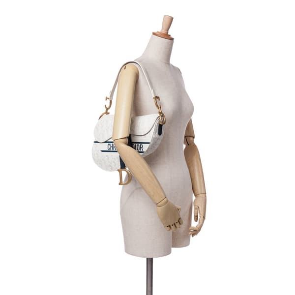 Pre-owned Dior Perforated Oblique Embossed Calfskin Saddle Bag White