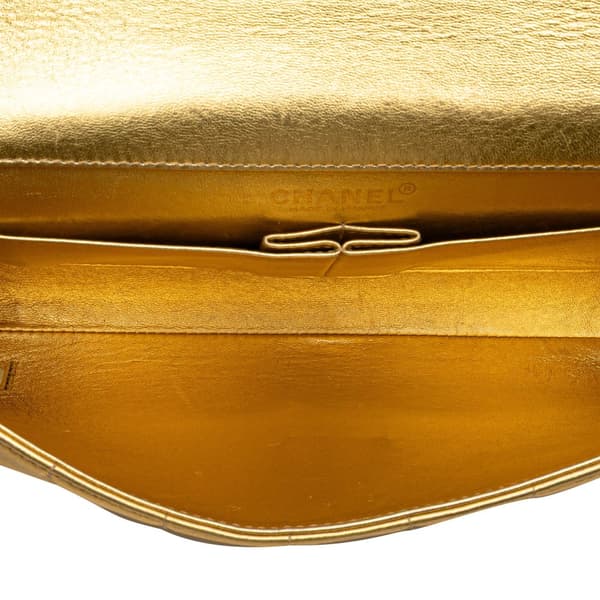 Pre-owned Chanel CC Choco Bar Metallic Lambskin Flap Gold