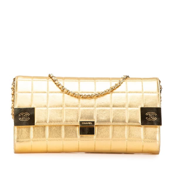 Pre-owned Chanel CC Choco Bar Metallic Lambskin Flap Gold