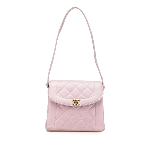 Pre-owned Chanel CC Quilted Lambskin Diana Flap Shoulder Bag Pink