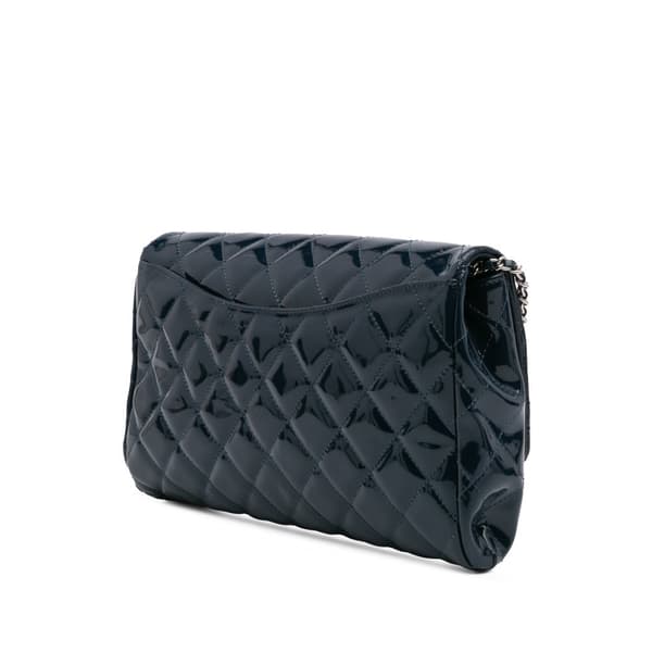 Pre-owned Chanel CC Quilted Patent Clutch With Chain Blue