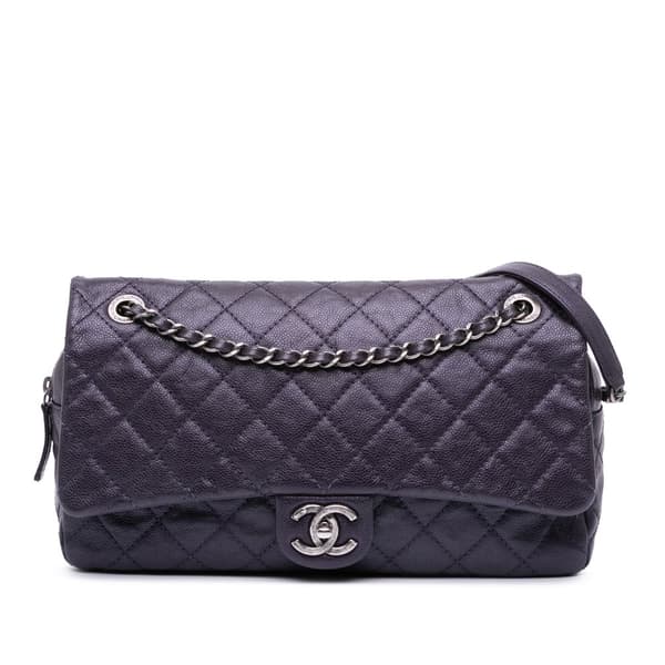 Pre-owned Chanel Jumbo Quilted Caviar Easy Flap Bag Purple