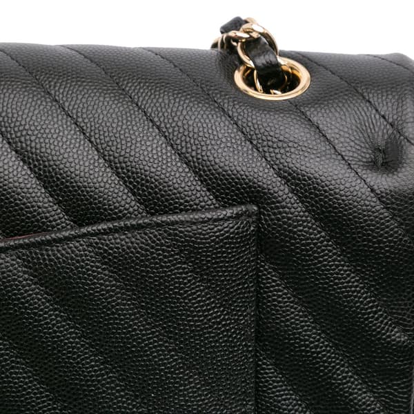 Pre-owned Chanel Medium Classic Chevron Caviar Double Flap Black