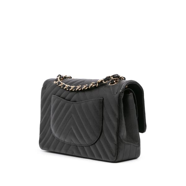 Pre-owned Chanel Medium Classic Chevron Caviar Double Flap Black